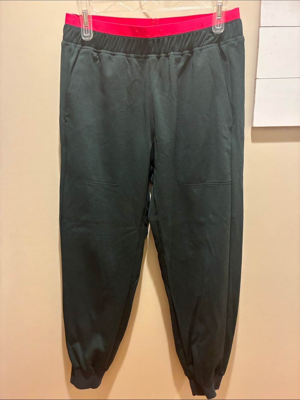 Dark Green Joggers with Pink Contrast Waistband
